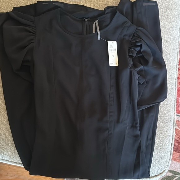 Anthropologie Modern Sheer Black Midi Dress Zip Back Size 4 - Picture 4 of 4